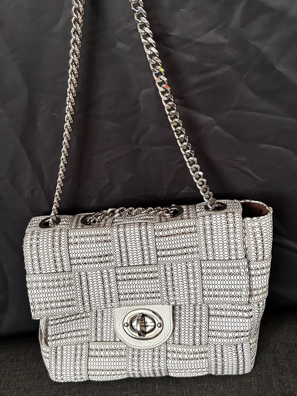 Alma Tonutti Handmade Italy Silver Woven Purse Adjustable Chain Strap Bag